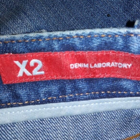 Denim Mini Skirt embellished rhinestones WAIST 30" POCKETS X2 blue frayed hem - Picture 7 of 8